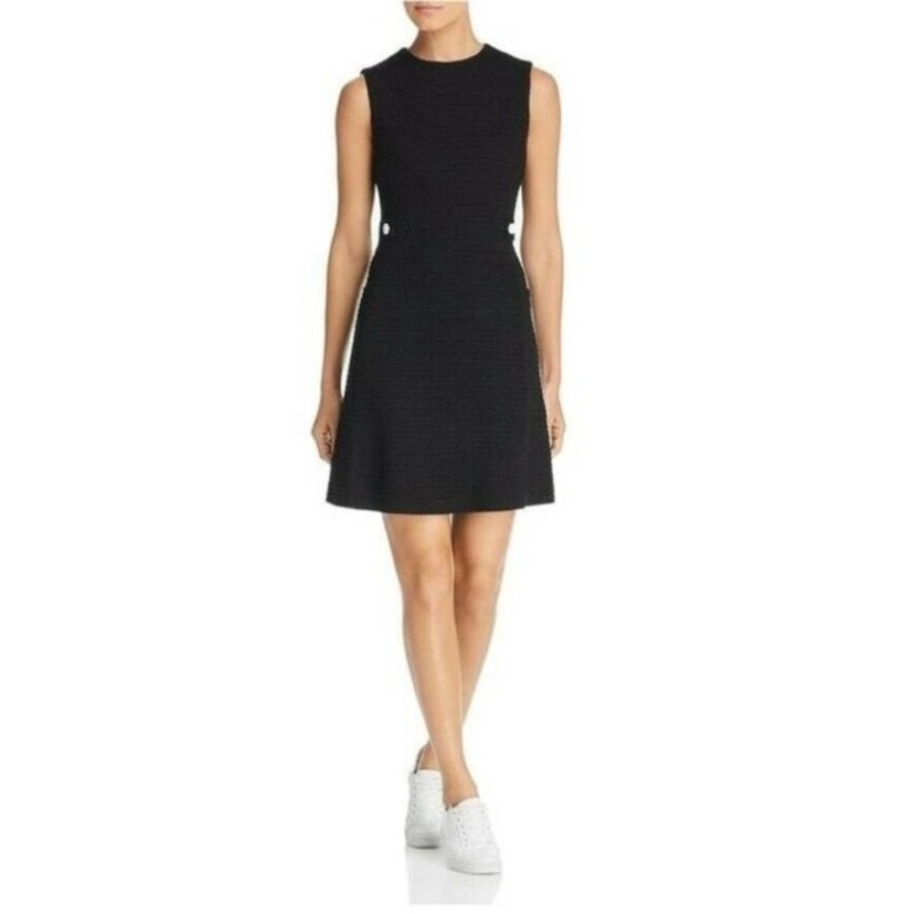 Escada Dyheart Textured A-Line Fitted Mini Dress Sleeveless Black Size Small